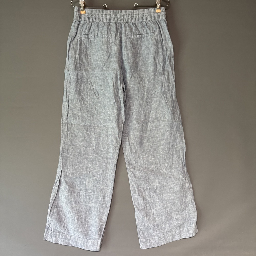 Athleta Cabo Linen Wide Leg Pants Blue Women's Sz 6 / P Drawstring Relaxed - Picture 2 of 6